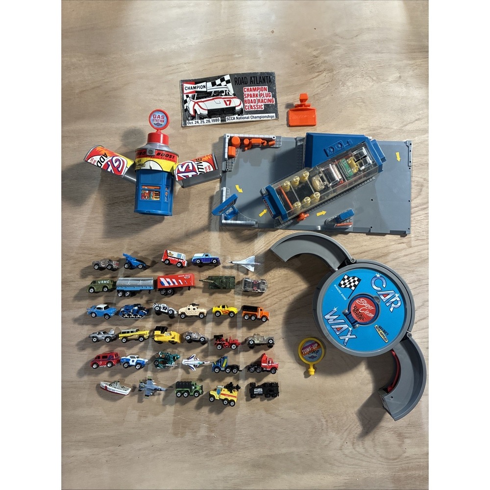 Micro Machines Huge Lot And Play Sets Gas station, Car Wash Gas Pump Cars